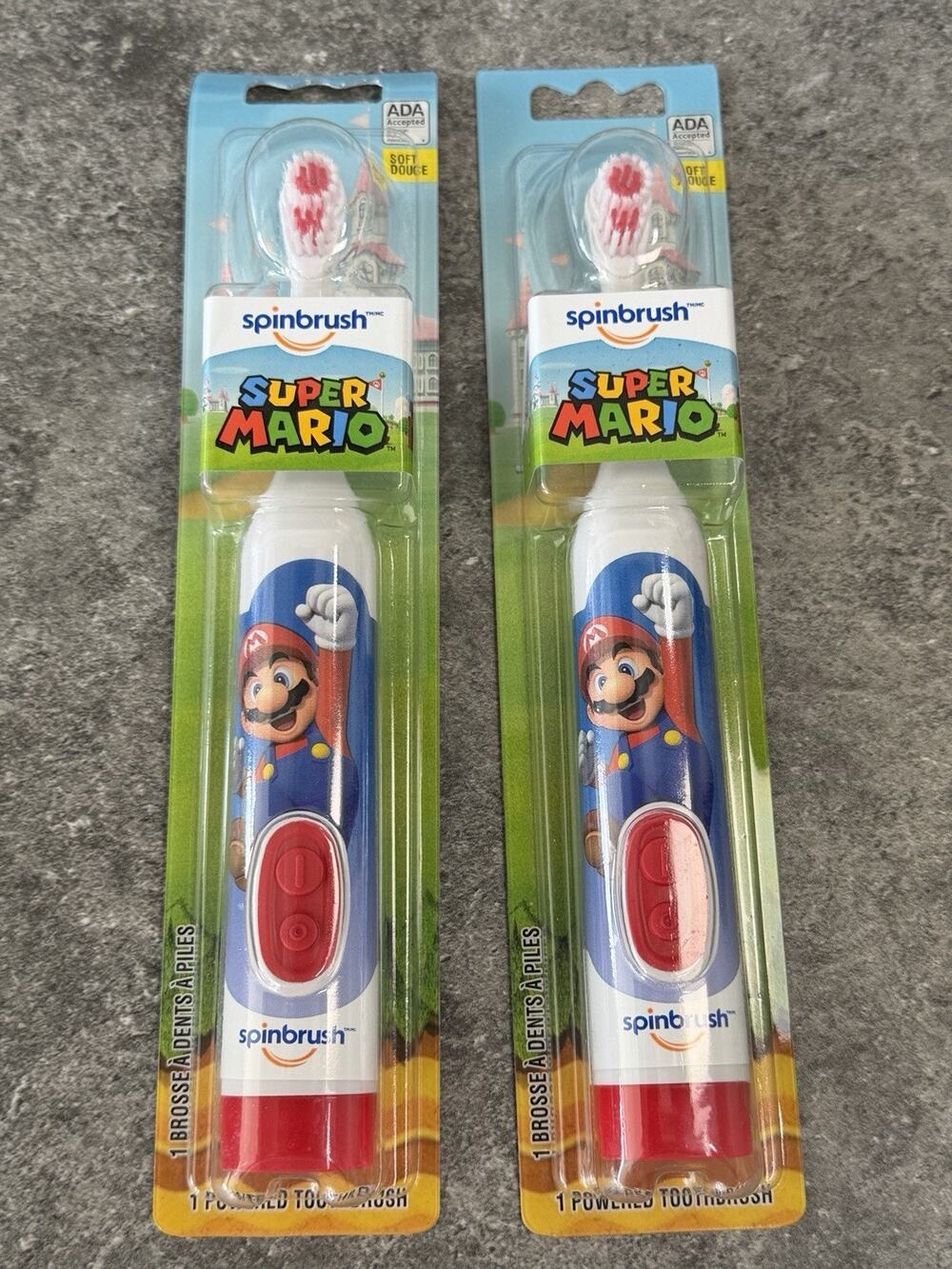Spinbrush Super Mario Kids Electric Toothbrush, Soft, Brand New Pack Of 2